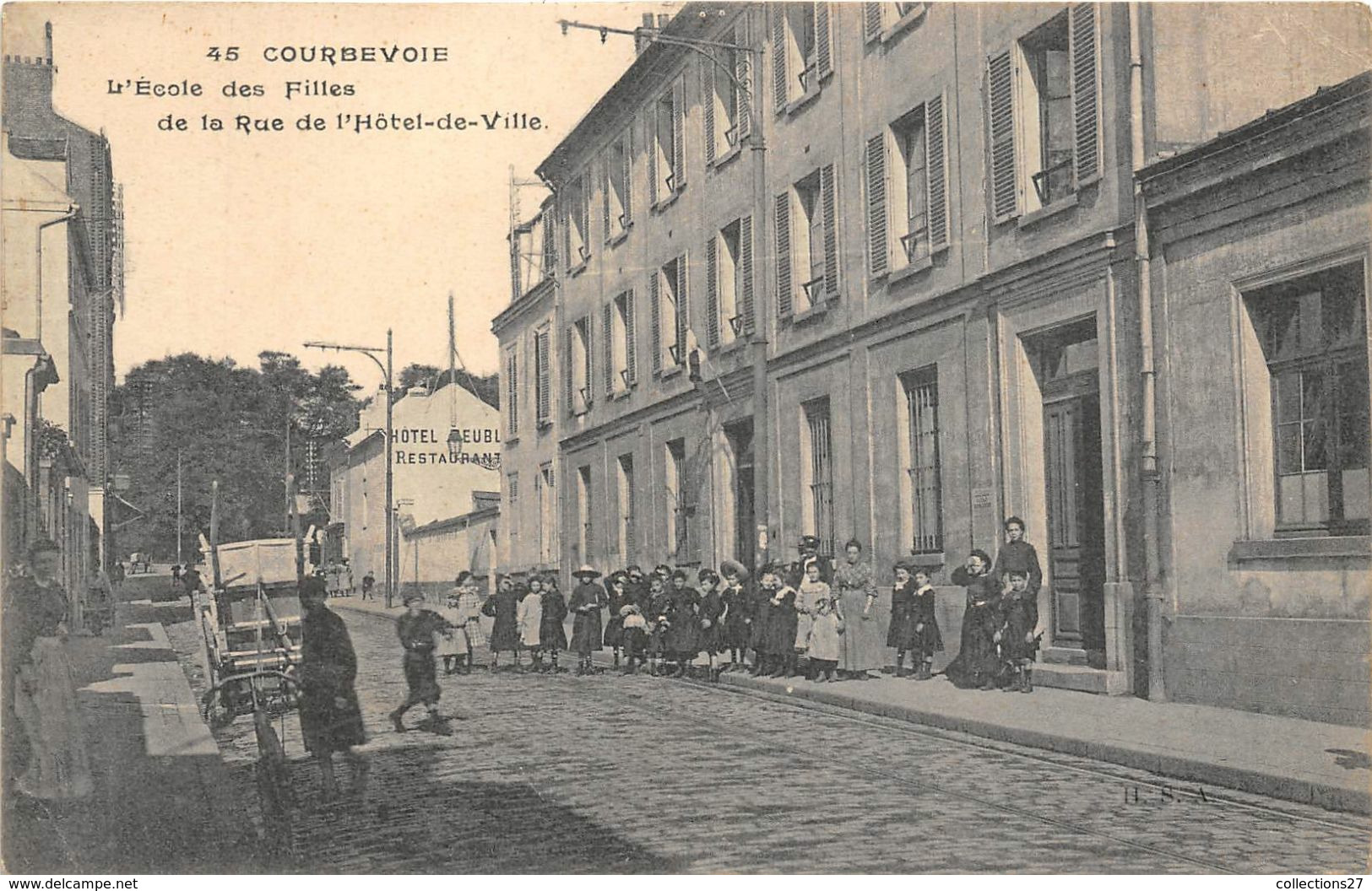 92-COURBEVOIE-ECOLE DES FILLES ET LA RUE DE L'HÔTEL DE VILLE - Courbevoie