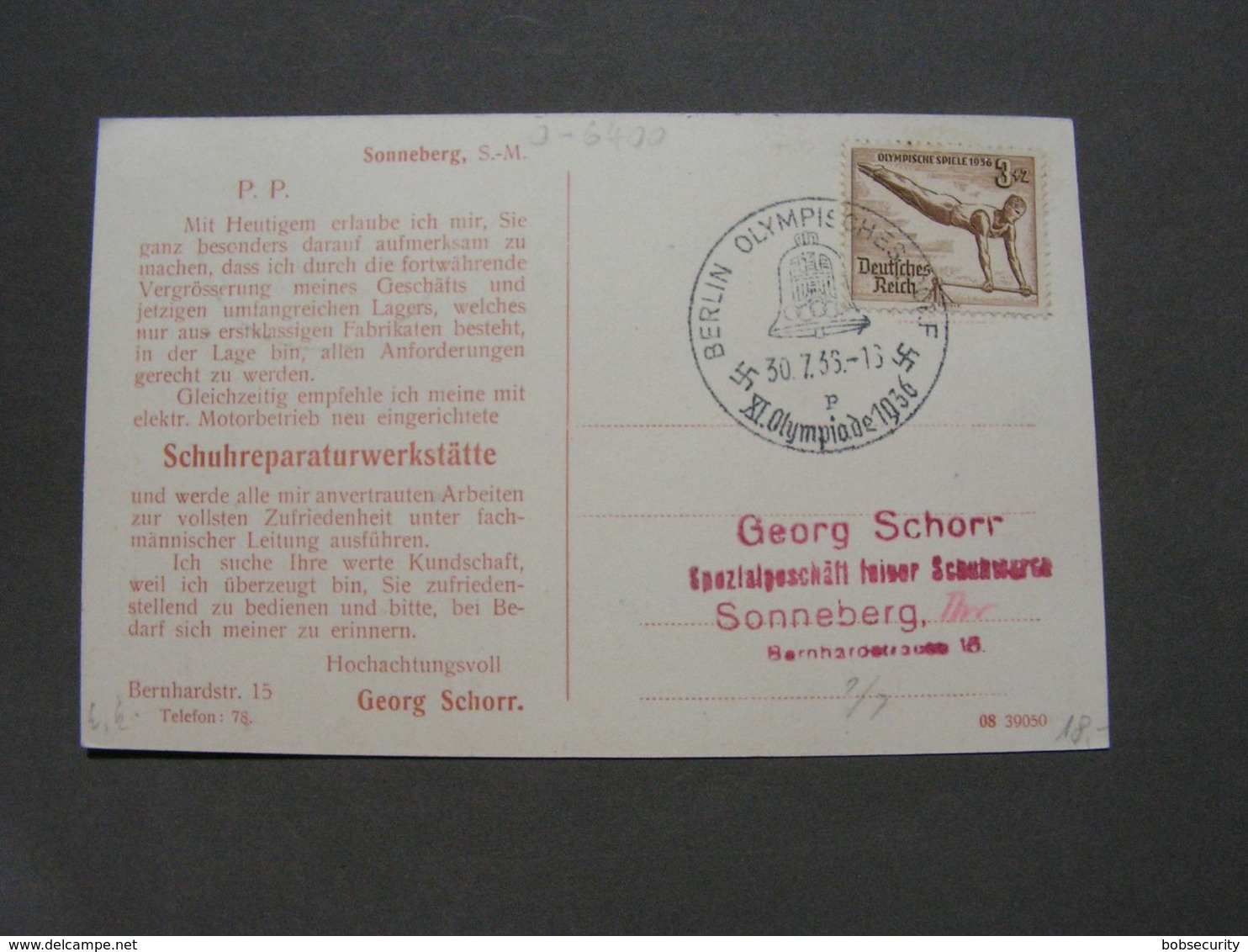 Sonneberg Karte Schuhwaren ..1933 - Sonneberg