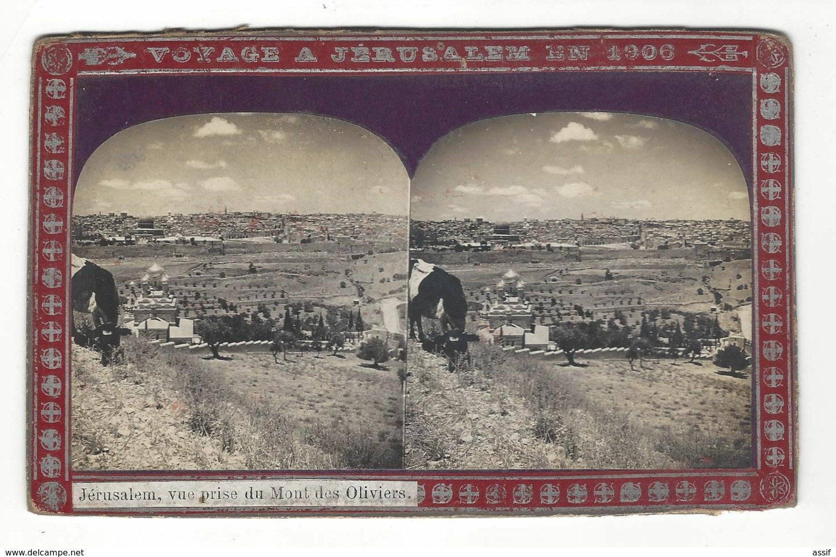 Jérusalem  , Vue  Prise   Du Mont Des Oliviers Stéréo  " Voyage à Jérusalem En 1906 " - Stereoscopio
