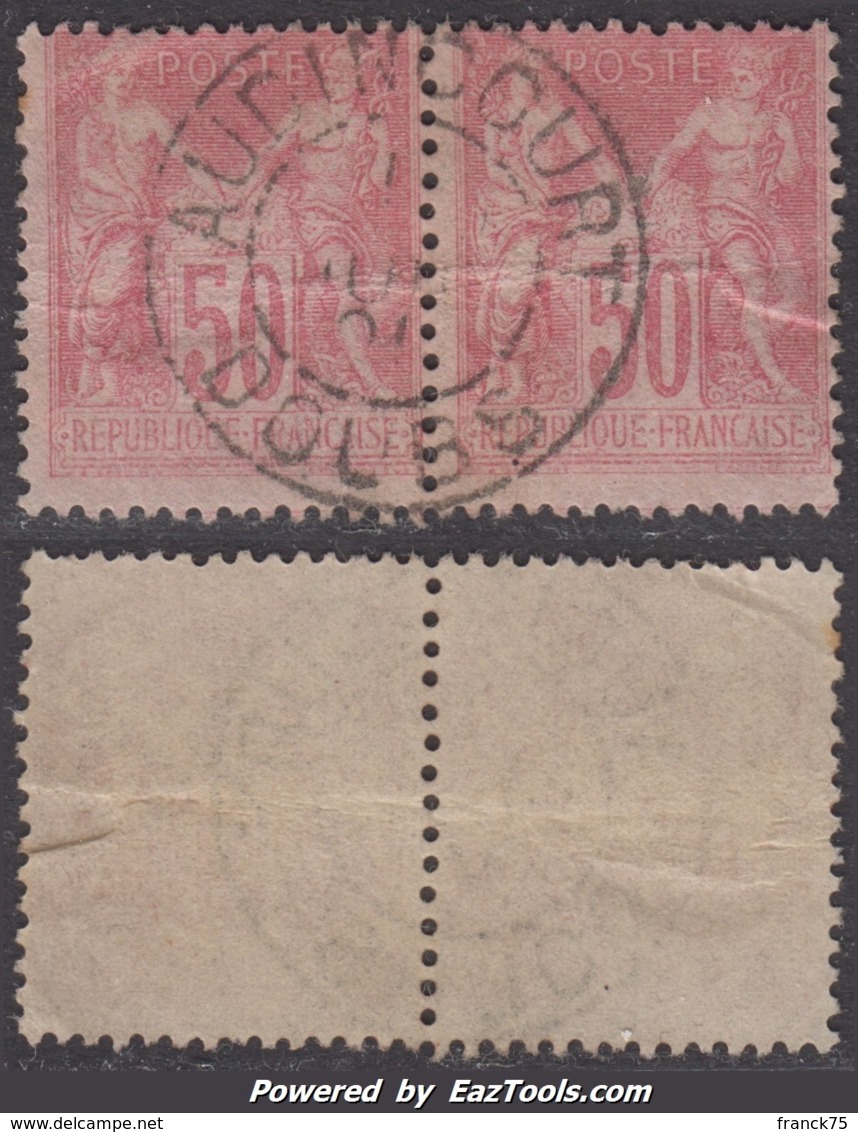 Paire Du 50c Sage Rose Type III Oblitéré TB (Y&T N° 104, Cote +100€) - 1898-1900 Sage (Type III)