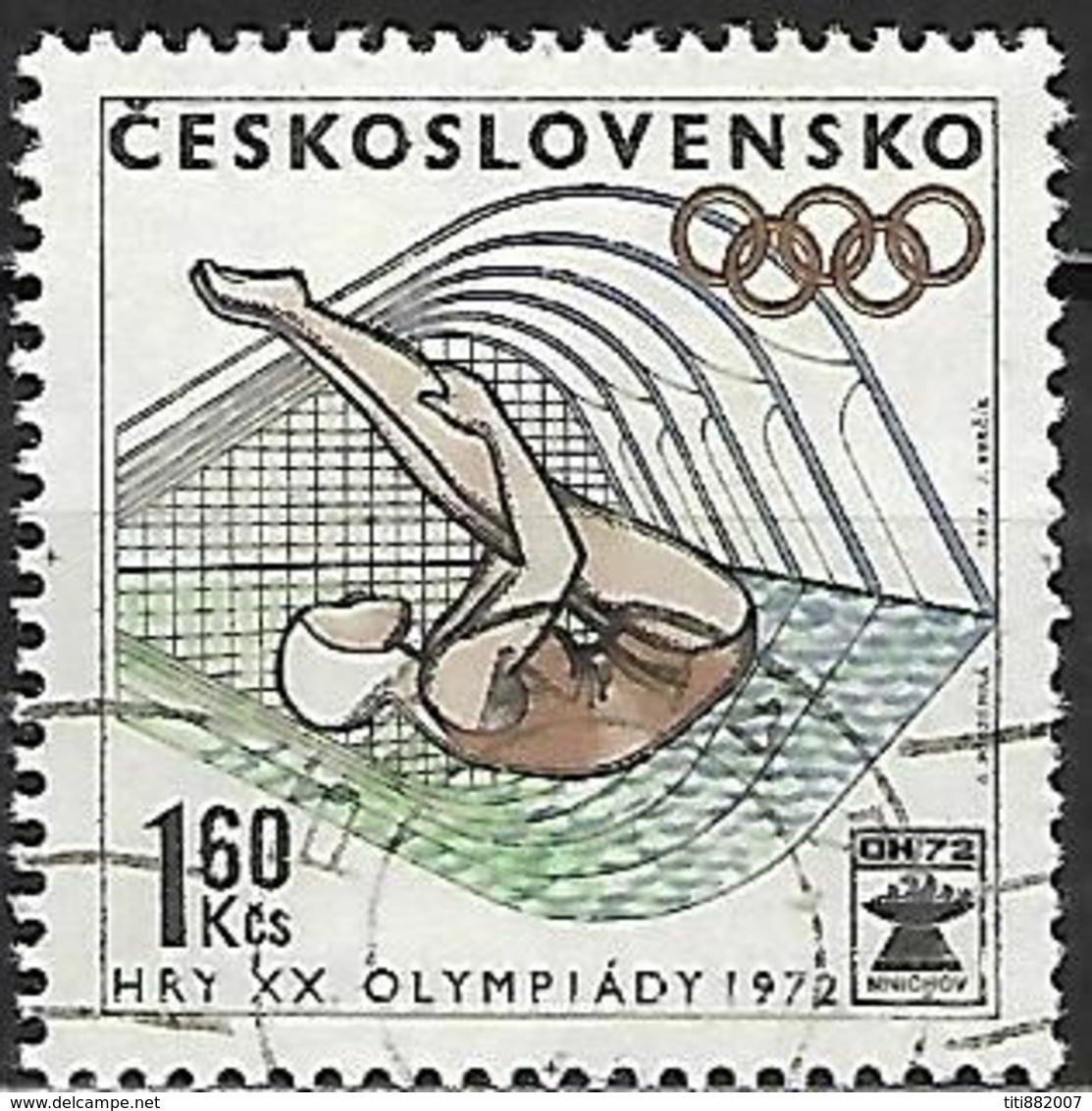 TCHECOSLOVAQUIE    -    1972  .   NATATION  /  PLONGEON     -    Oblitéré - Duiken