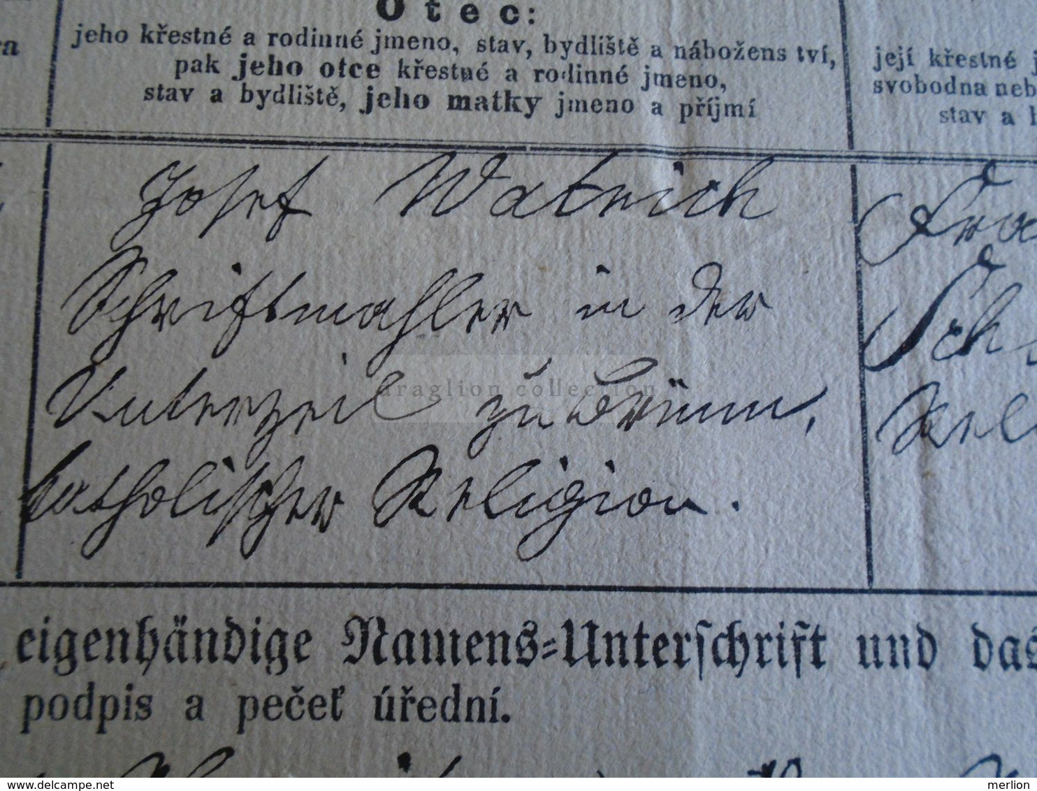 ZA318.1  Old Document -  Czechia  Obrowith Brünn -  Zábrdovice -Brno -  Arnold Adolf WATRICH   1871 - Geboorte & Doop