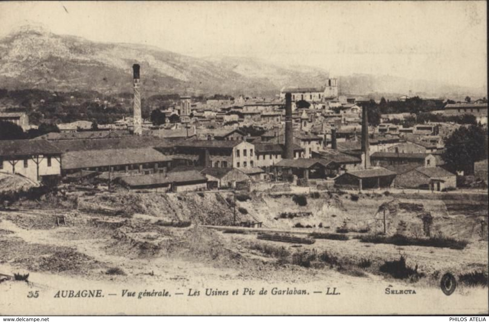 CPA Aubagne Vue Générale Les Usines Et Pic Garlaban 35 LL Selecta FM 141e Régiment Infanterie CAD 6 10 1915 - Aubagne