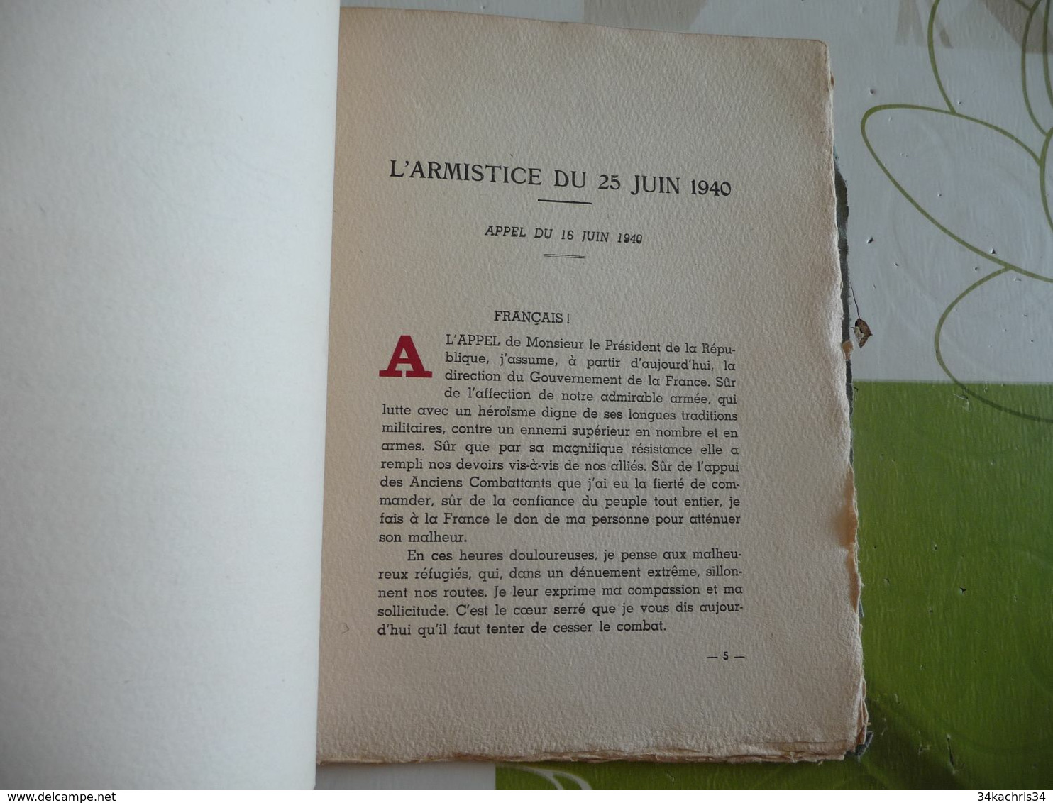 Pages D'Histoire Les Appels Du Maréchal Pétain Juin 1940 Papier Fil D'Auvergne édit Moulins D'Auvergne - Oorlog 1939-45
