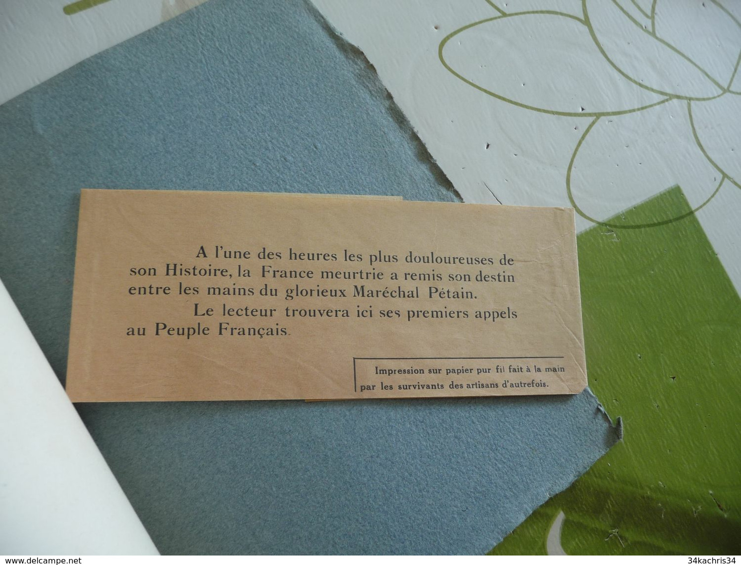 Pages d'Histoire Les Appels du Maréchal Pétain Juin 1940 Papier Fil d'Auvergne édit Moulins d'Auvergne