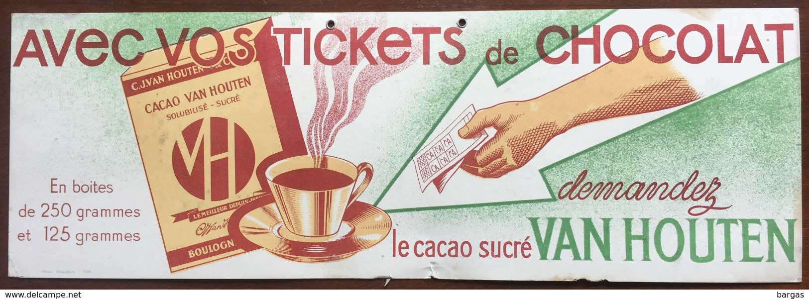 Carton Publicitaire à Suspendre Cacao Chocolat Van Houten - Afiches