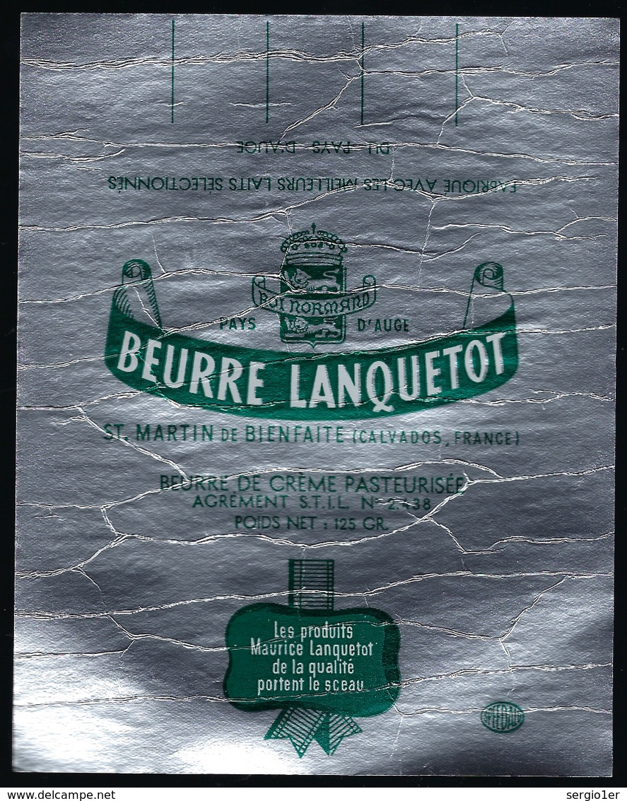 Etiquette Fromage Feuille Papier Emballage Beurre Lanquetot  St Martin De Bienfaite Calvados 125g Maurice Lanquetot - Formaggio