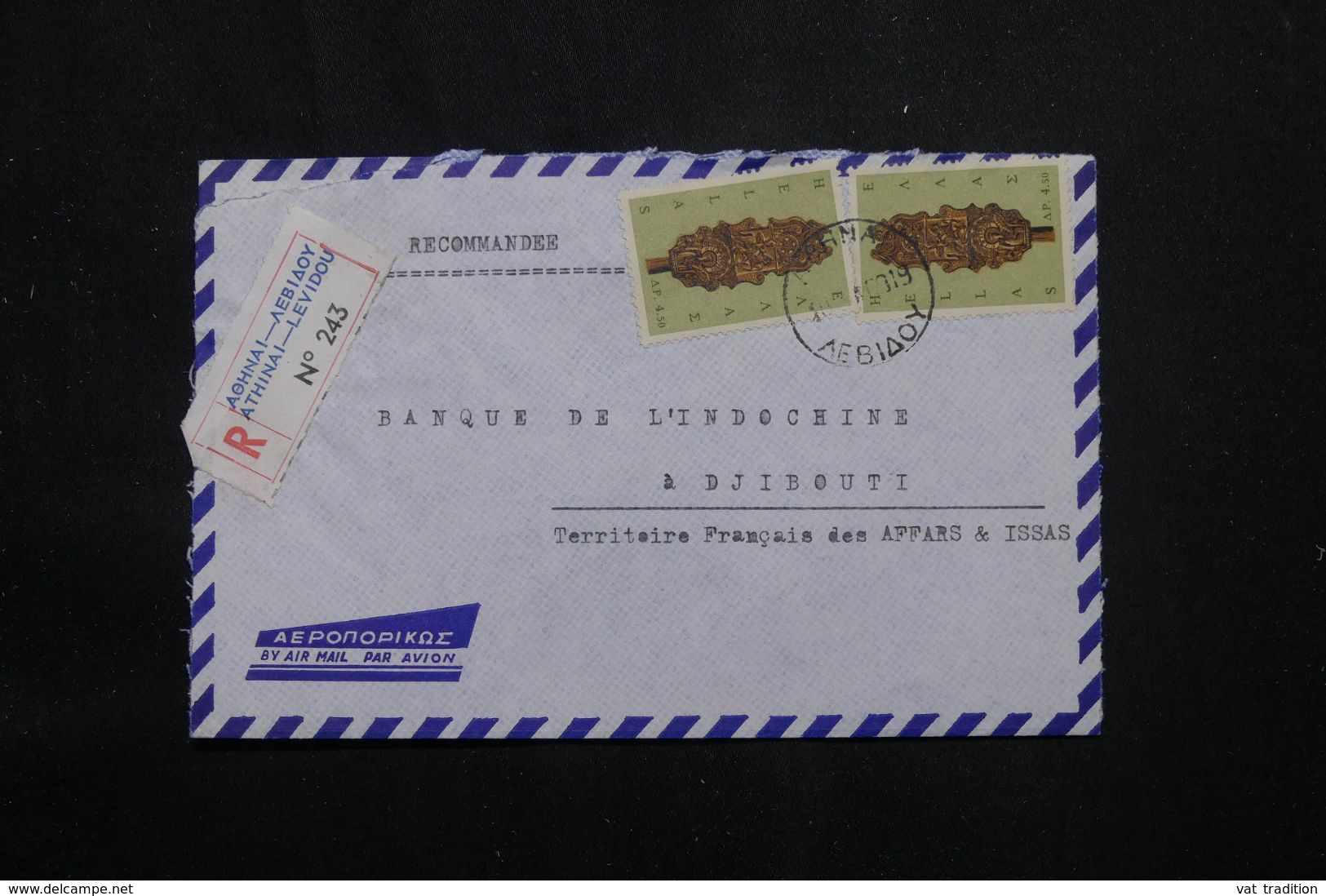 GRECE - Enveloppe En Recommandé De Athènes Pour Djibouti En 1969 - L 71809 - Storia Postale