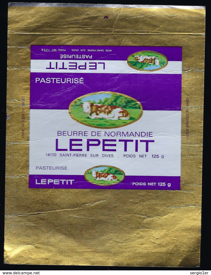 Etiquette Fromage Feuille Papier Emballage Beurre De Normandie LEPETIT 125g St Pierre Sur Divers 14 " Vache" - Formaggio