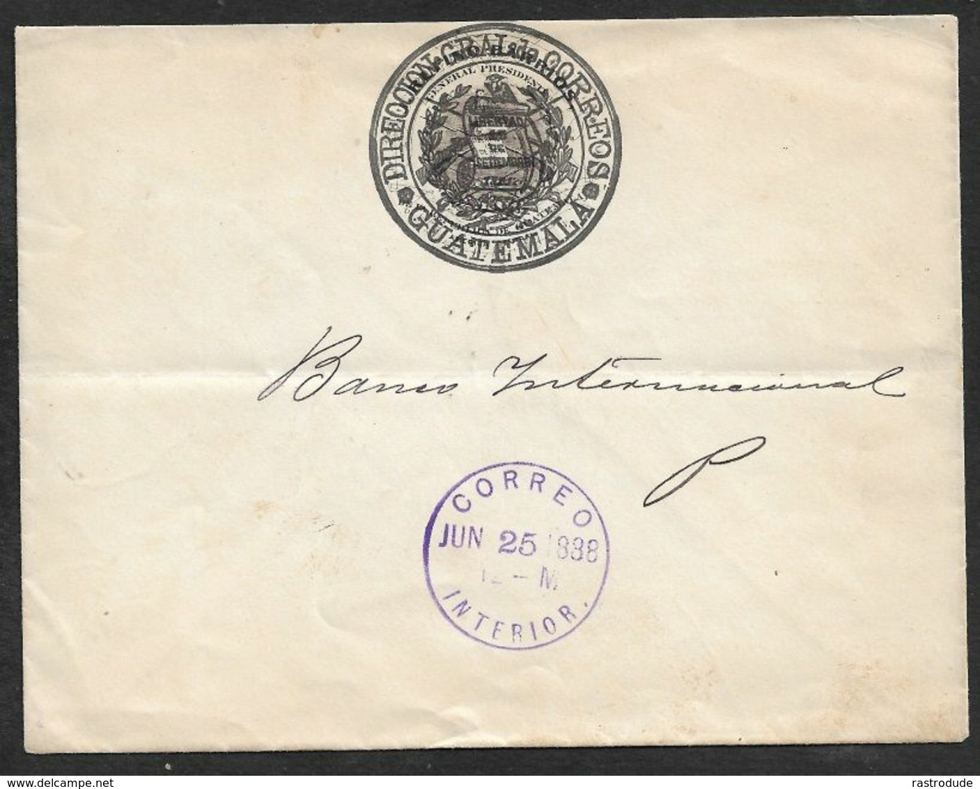 1888 GUATEMALA - OFFICIAL ENVELOPE PRESIDENTE RUFINO BARRIOS - SERVICE COVER - RR - Guatemala