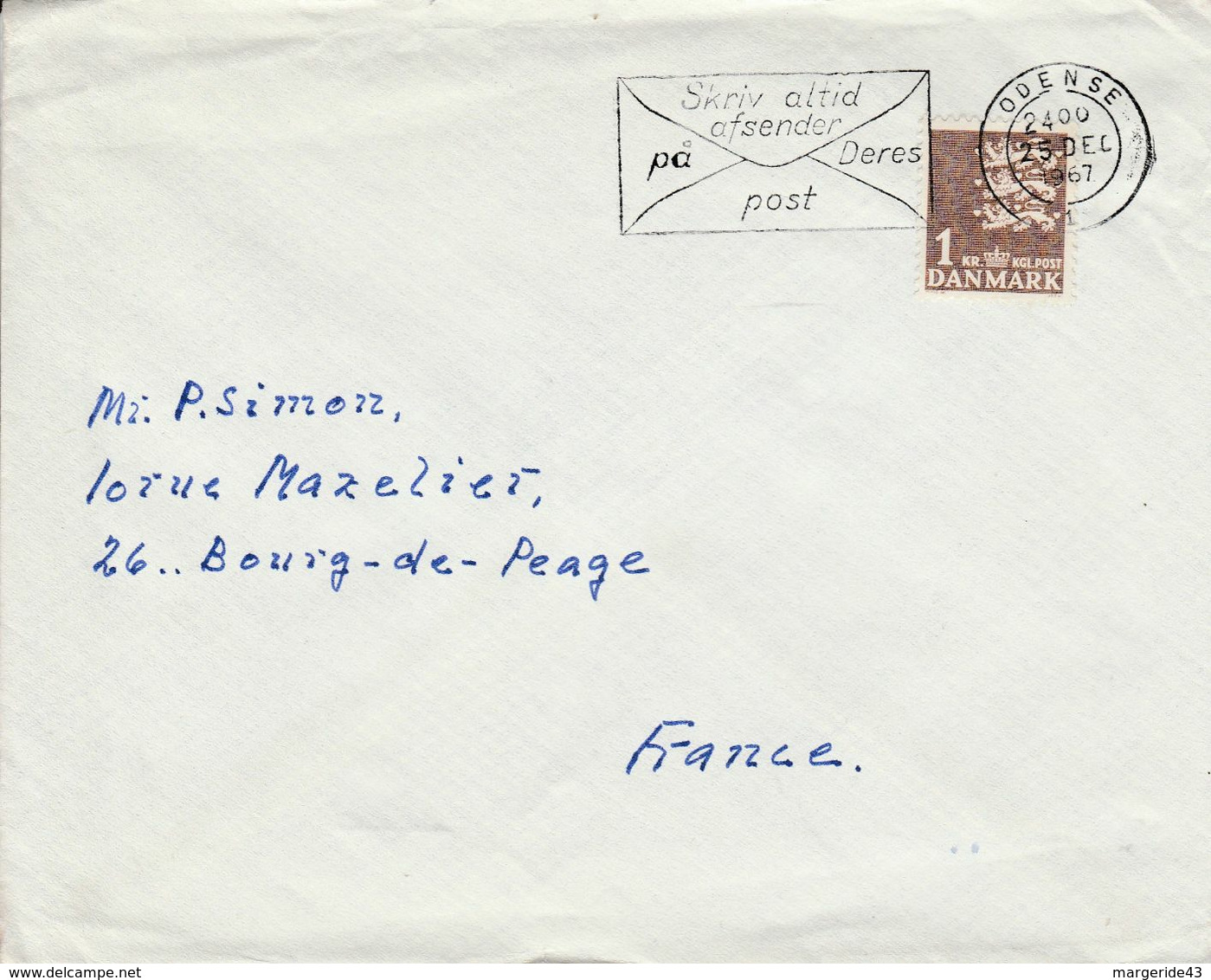 DANEMARK LETTRE POUR LA FRANCE 1967 - Storia Postale