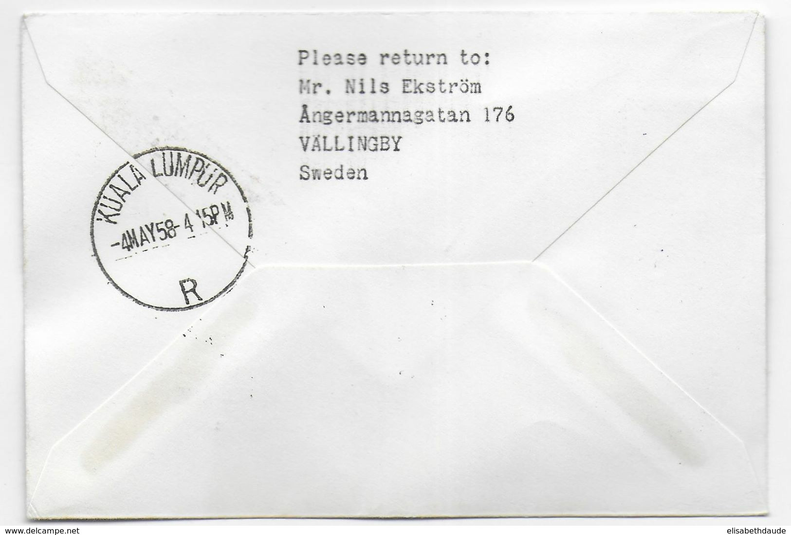 1958 - DANMARK - ENVELOPPE 1° LIAISON AERIENNE SAS De COPENHAGEN => KUALA LAMPUR (MALAYA) - Posta Aerea