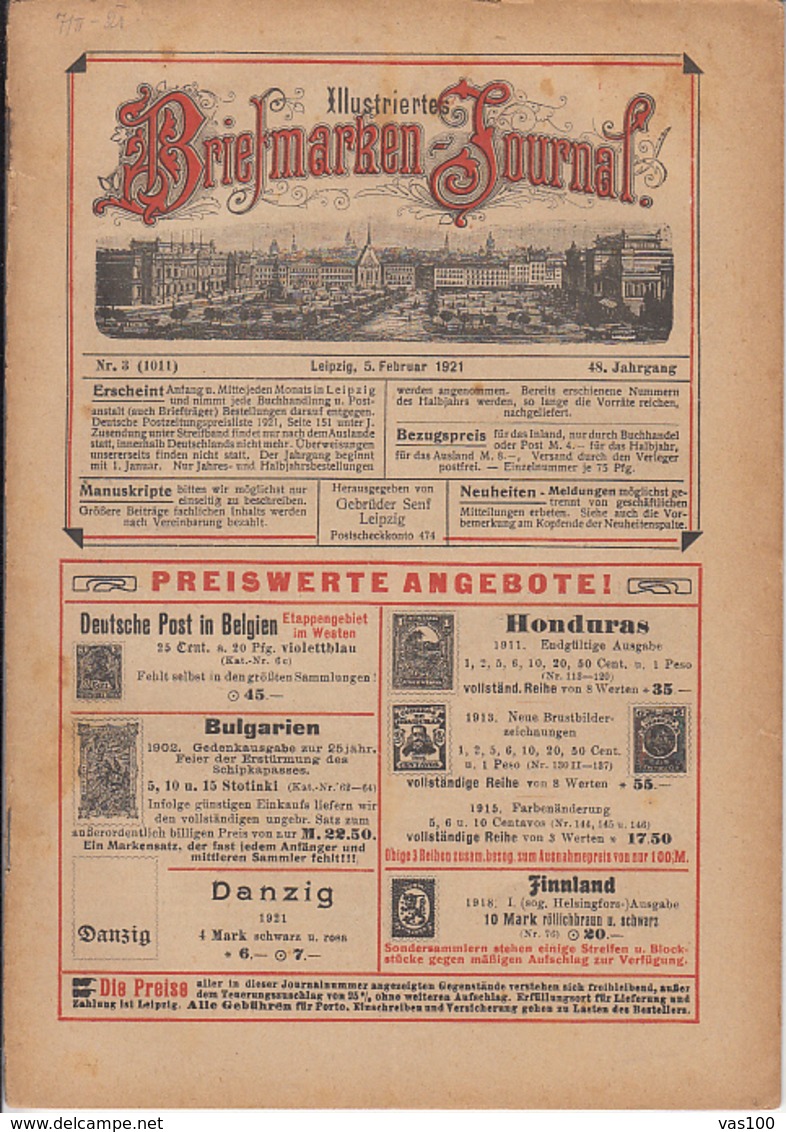 ILLUSTRATED STAMP JOURNAL, ILLUSTRIERTES BRIEFMARKEN JOURNAL, NR 3, LEIPZIG, FEBRUARY 1921, GERMANY - Alemán (hasta 1940)