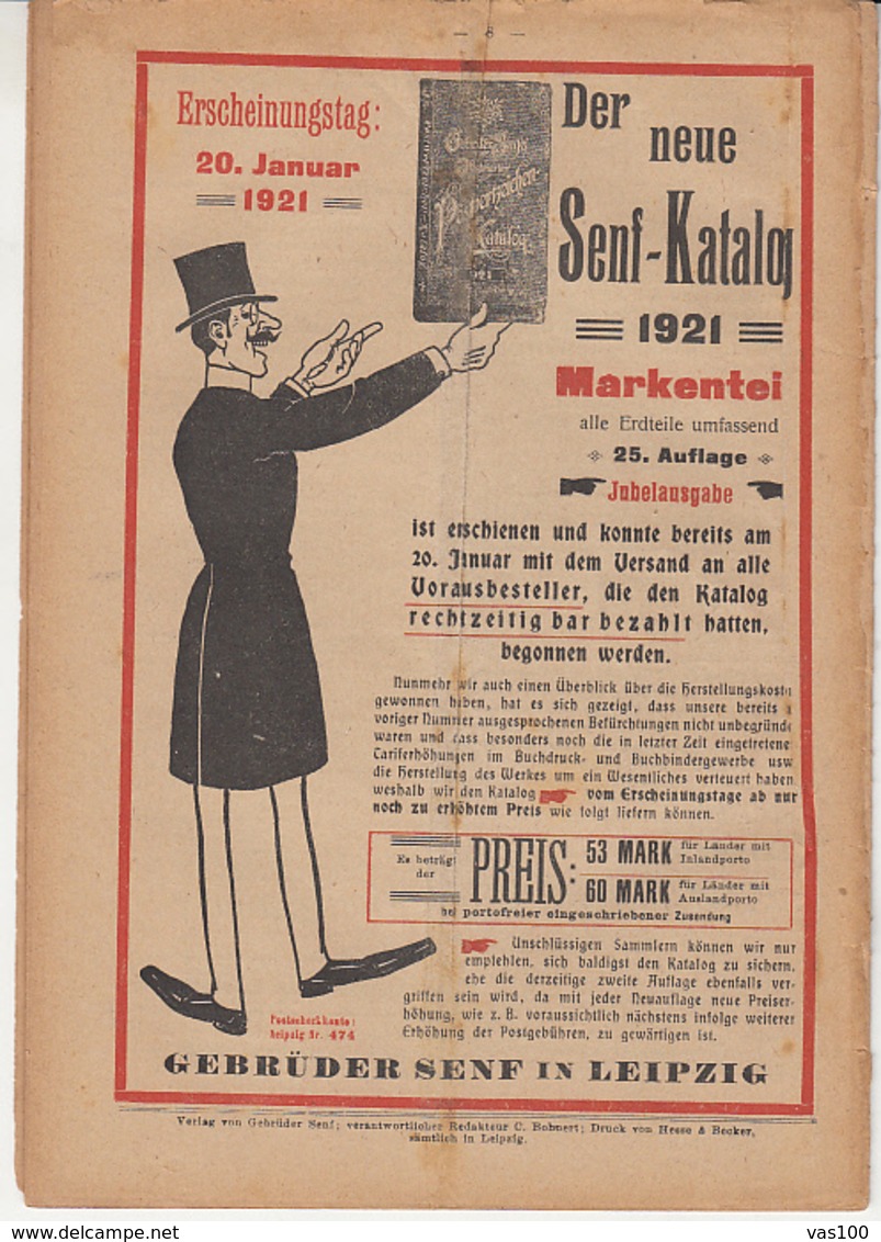 ILLUSTRATED STAMP JOURNAL, ILLUSTRIERTES BRIEFMARKEN JOURNAL, NR 3, LEIPZIG, FEBRUARY 1921, GERMANY - Tedesche (prima Del 1940)