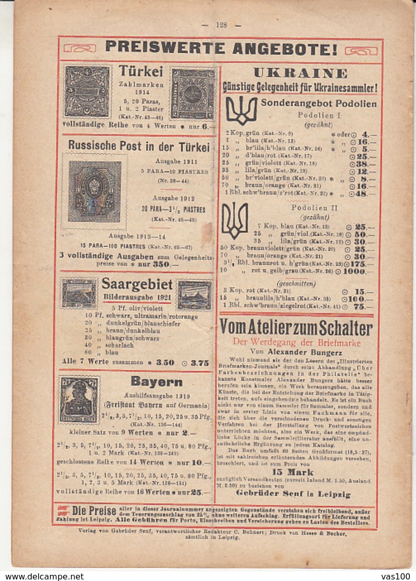 ILLUSTRATED STAMP JOURNAL, ILLUSTRIERTES BRIEFMARKEN JOURNAL, NR 8, LEIPZIG, APRIL 1921, GERMANY - Deutsch (bis 1940)