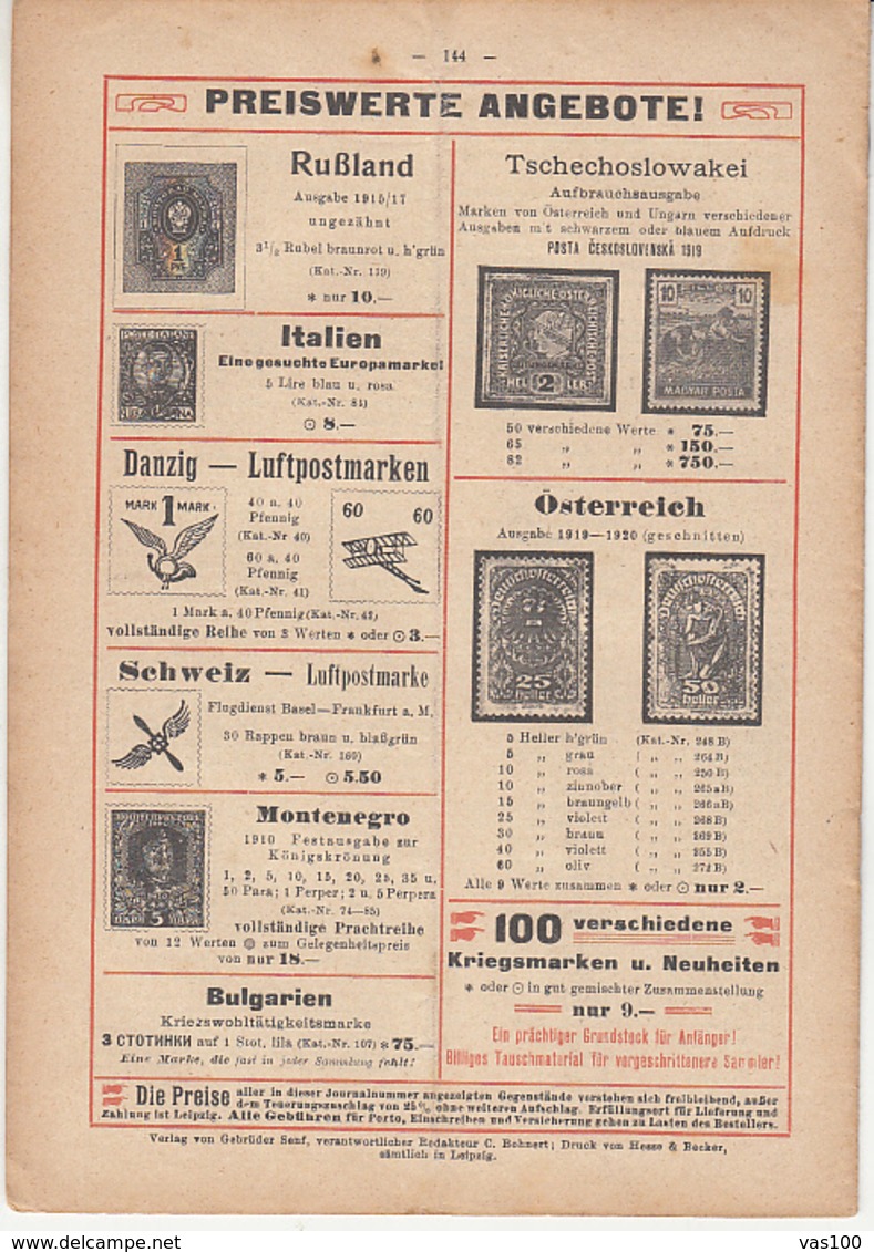 ILLUSTRATED STAMP JOURNAL, ILLUSTRIERTES BRIEFMARKEN JOURNAL, NR 9, LEIPZIG, MAY 1921, GERMANY - Deutsch (bis 1940)