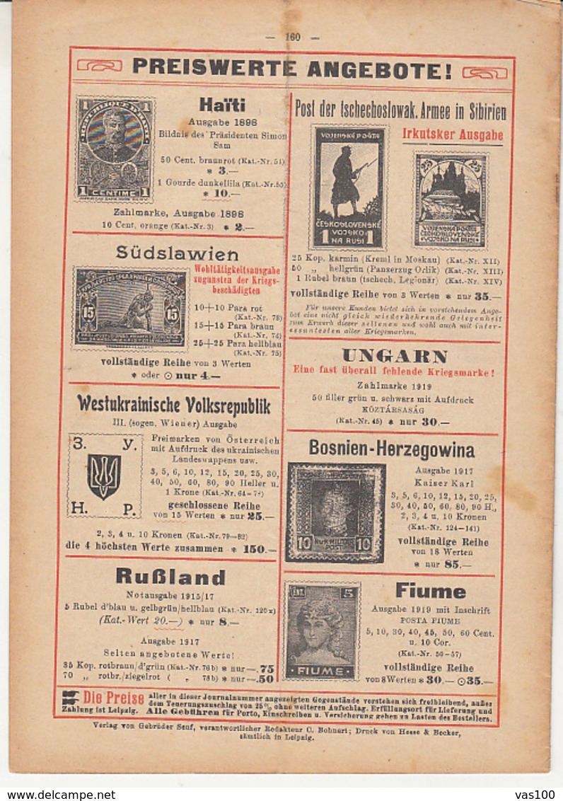 ILLUSTRATED STAMP JOURNAL, ILLUSTRIERTES BRIEFMARKEN JOURNAL, NR 10, LEIPZIG, MAY 1921, GERMANY - Alemán (hasta 1940)