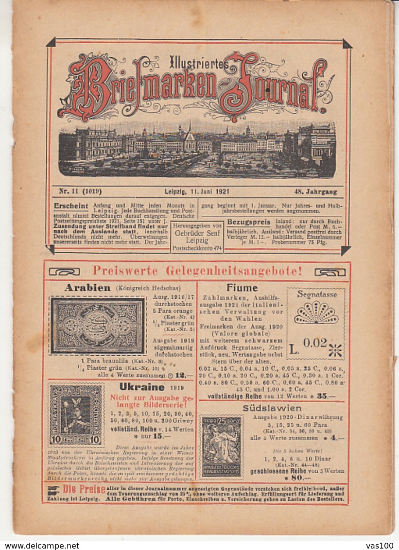 ILLUSTRATED STAMP JOURNAL, ILLUSTRIERTES BRIEFMARKEN JOURNAL, NR 11, LEIPZIG, JUNE 1921, GERMANY - Allemand (jusque 1940)
