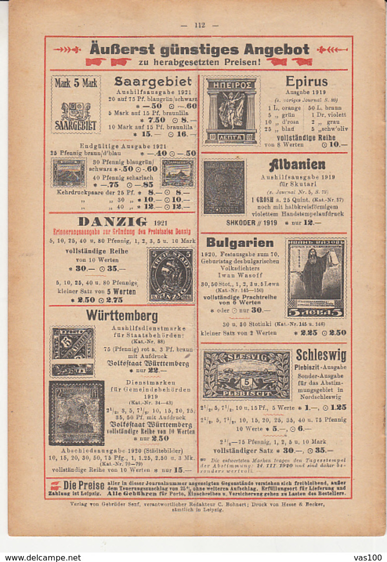 ILLUSTRATED STAMP JOURNAL, ILLUSTRIERTES BRIEFMARKEN JOURNAL, NR 7, LEIPZIG, APRIL 1921, GERMANY - German (until 1940)