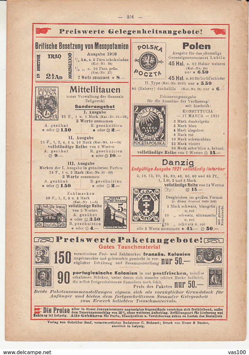 ILLUSTRATED STAMP JOURNAL, ILLUSTRIERTES BRIEFMARKEN JOURNAL, NR 16, LEIPZIG, AUGUST 1921, GERMANY - Alemán (hasta 1940)