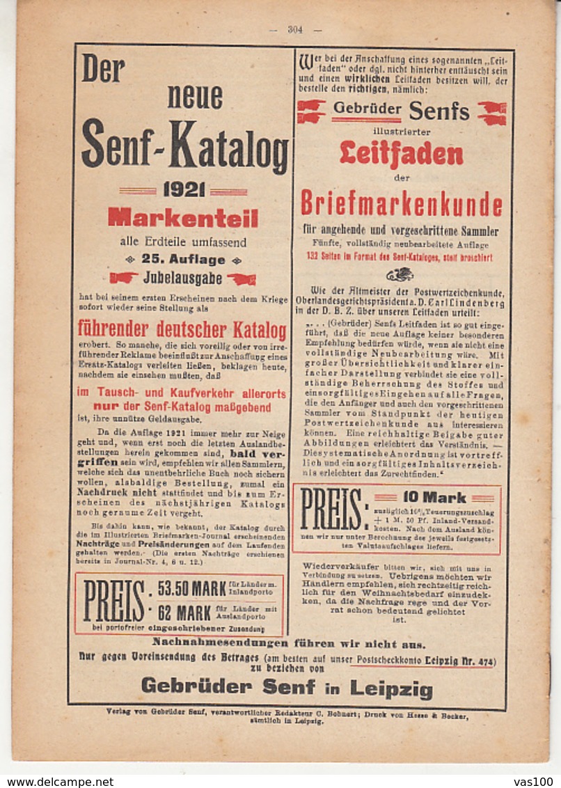 ILLUSTRATED STAMP JOURNAL, ILLUSTRIERTES BRIEFMARKEN JOURNAL, NR 19, LEIPZIG, OKTOBER 1921, GERMANY - Duits (tot 1940)