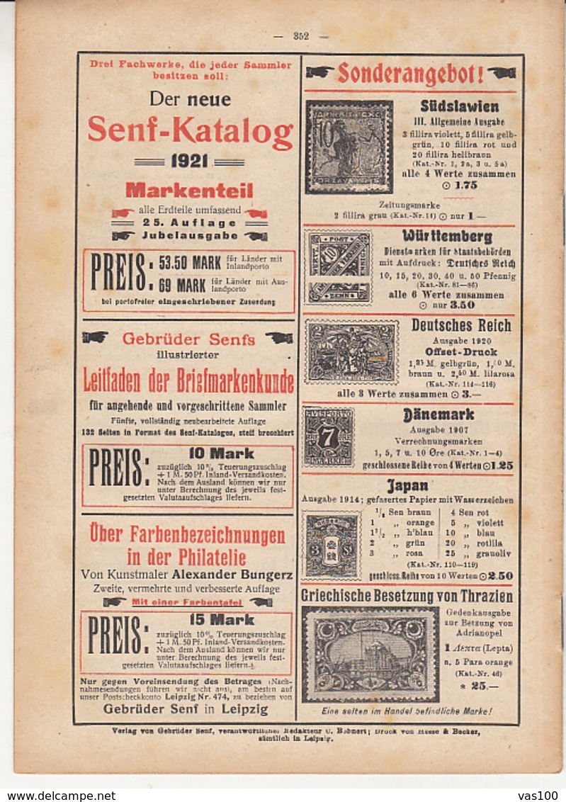 ILLUSTRATED STAMP JOURNAL, ILLUSTRIERTES BRIEFMARKEN JOURNAL, NR 22, LEIPZIG, NOVEMBER 1921, GERMANY - Tedesche (prima Del 1940)