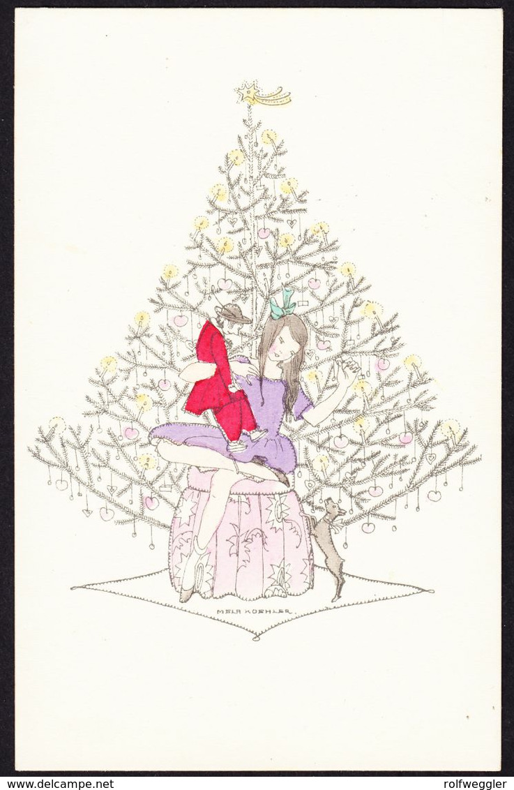 Um 1920 Ungelaufene AK "Mädchen Mit Puppe Unter Dem Weihnachtsbaum" - Koehler, Mela