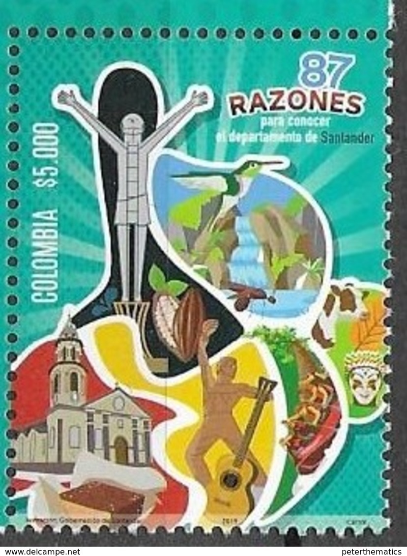 COLOMBIA, 2019, MNH, SANTANDER TOURISM CAMPAIGN, MUSIC, GUITARS, BIRDS, CHURCHES, COCOA, 1v - Kolibries