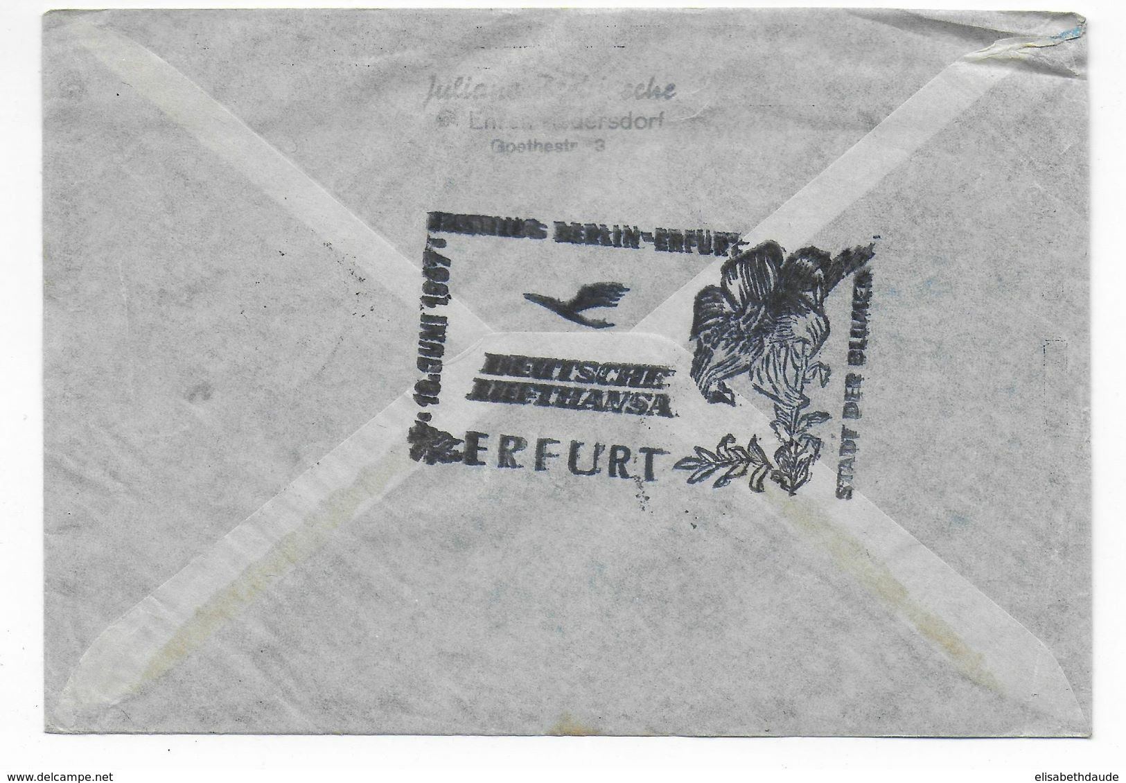 1957 - DDR - ENVELOPPE 1° LIAISON AERIENNE LUFTHANSA De BERLIN => ERFURT - Airmail