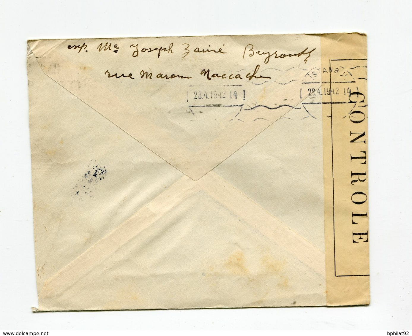 !!! LIBAN, LETTRE DE BEYROUTH POUR ISTAMBOUL DE 1942, AVEC CENSURE FRANCE LIBRE - Covers & Documents