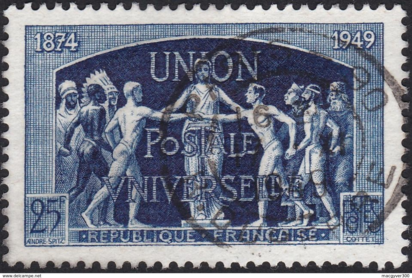 FRANCE, 1949, 25fr, 75e Année De L'anniversaire De L'U.P.U. (Yvert 852). - Gebruikt