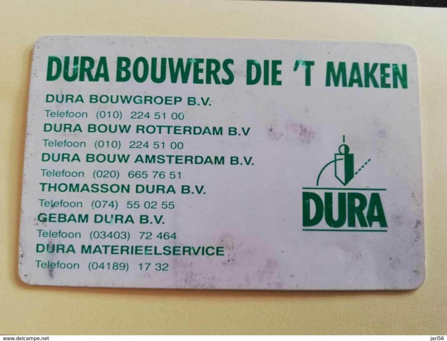 NETHERLANDS  ADVERTISING CHIPCARD HFL 5,00  CRE 077 DURA  BOUWERS            Fine Used   ** 3193** - Privat