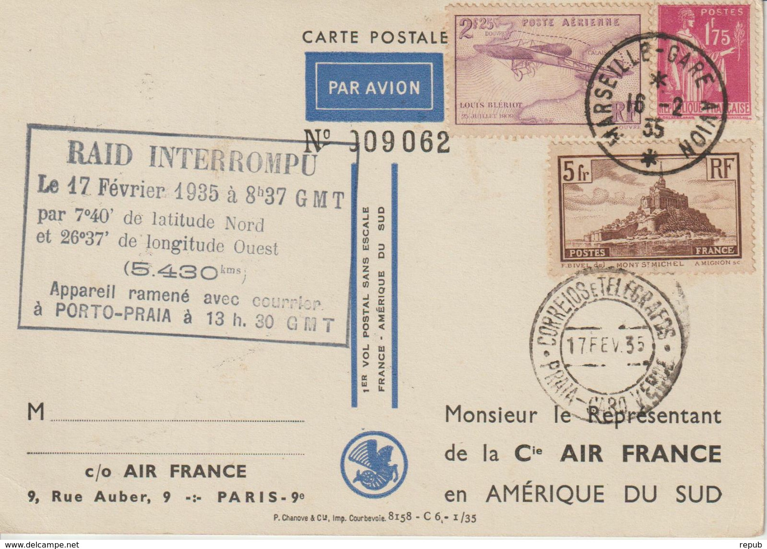 France 1935 1er Vol France Amérique Du Sud Par Codos-Rossi. Raid Interrompu - 1960-.... Covers & Documents