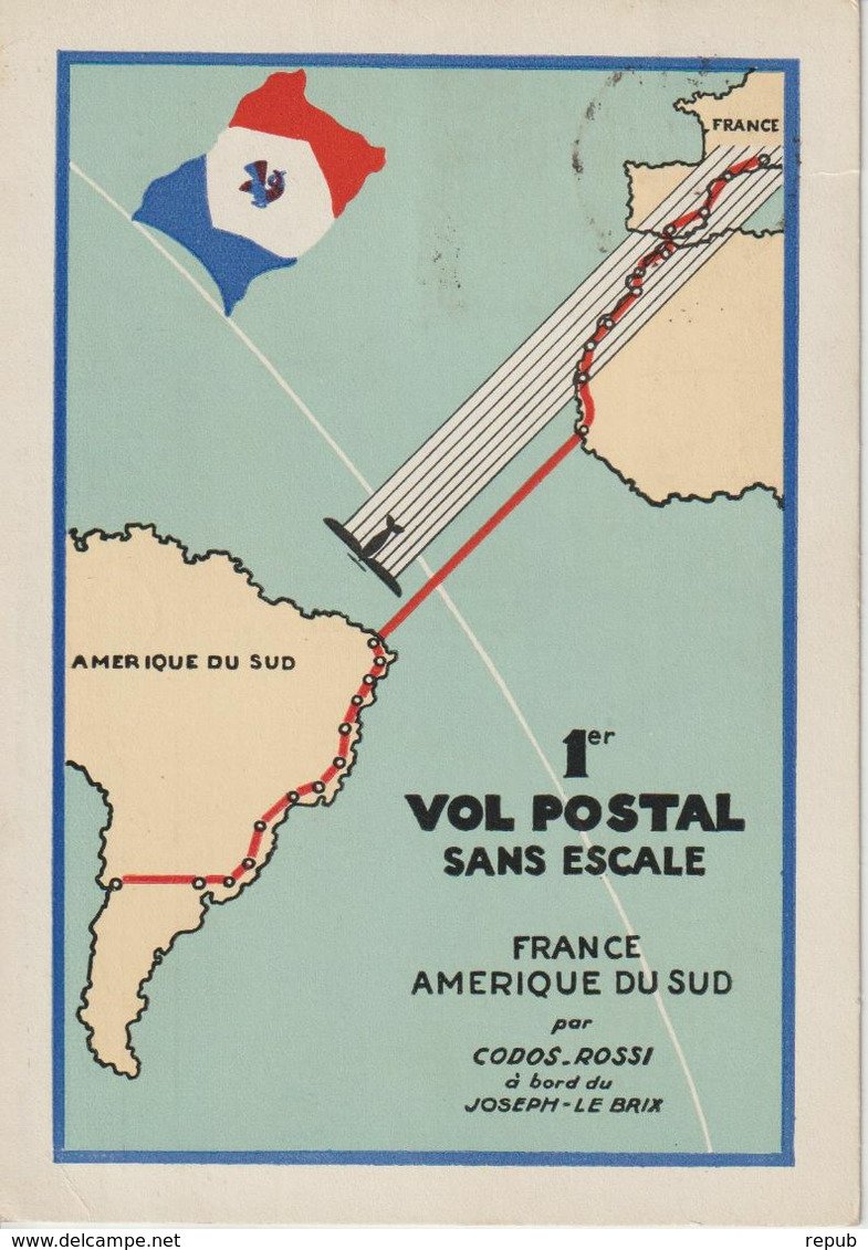 France 1935 1er Vol France Amérique Du Sud Par Codos-Rossi. Raid Interrompu - 1960-.... Cartas & Documentos