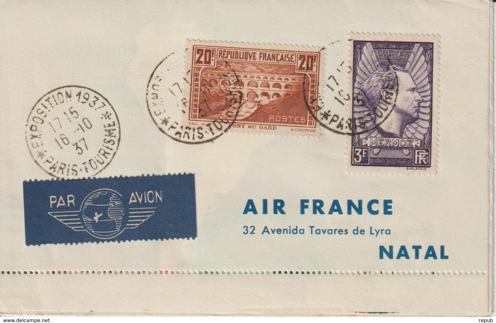 France 1937 Souvenir Multi Pays France,Brésil, USA, Hong-Kong Par Voie Aérienne - 1921-1960: Période Moderne