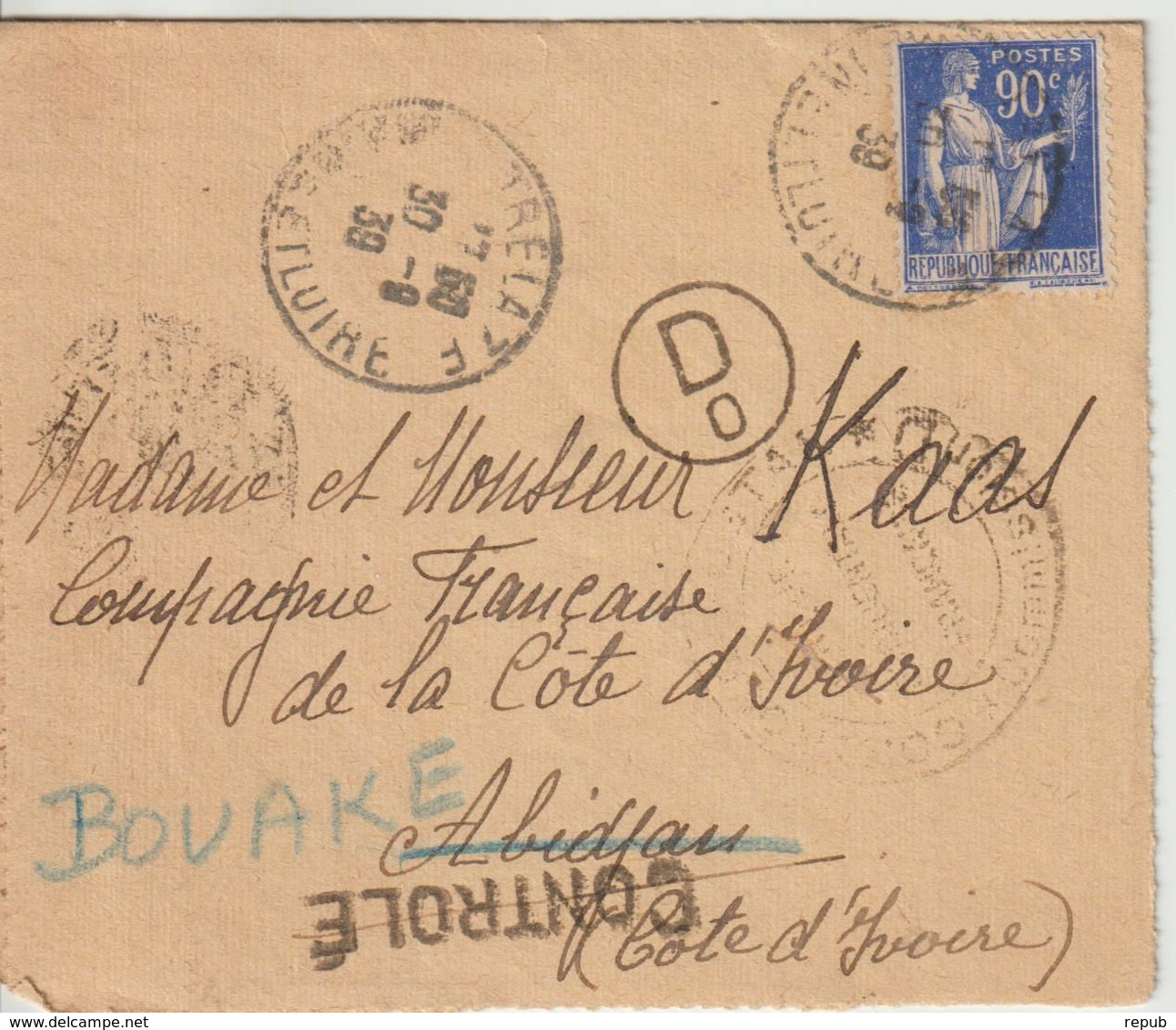 France 1939 Lettre De Trelazé (49) Pour La Cote D'Ivoire - 1921-1960: Modern Period