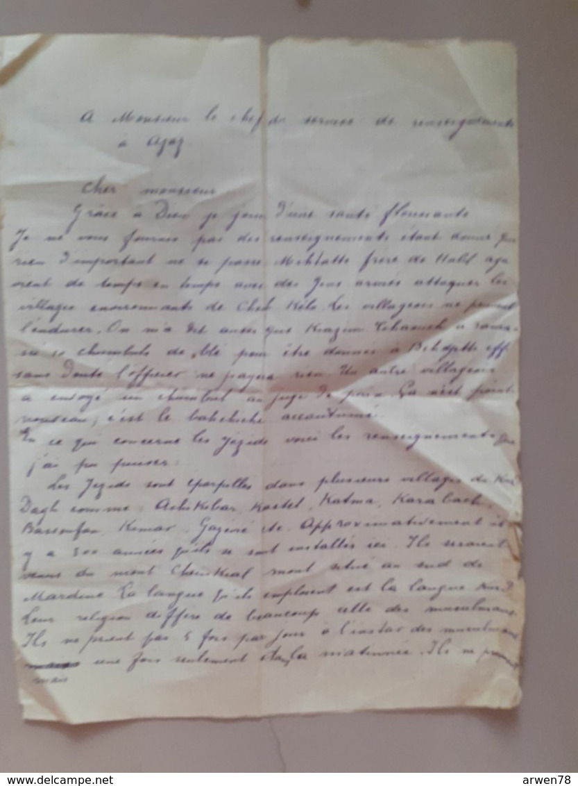 Lettre Adressée Au Chef Des Renseignements A Azaz Syrie 1925 - Manoscritti