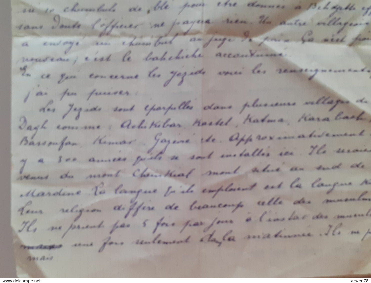 Lettre Adressée Au Chef Des Renseignements A Azaz Syrie 1925 - Manoscritti