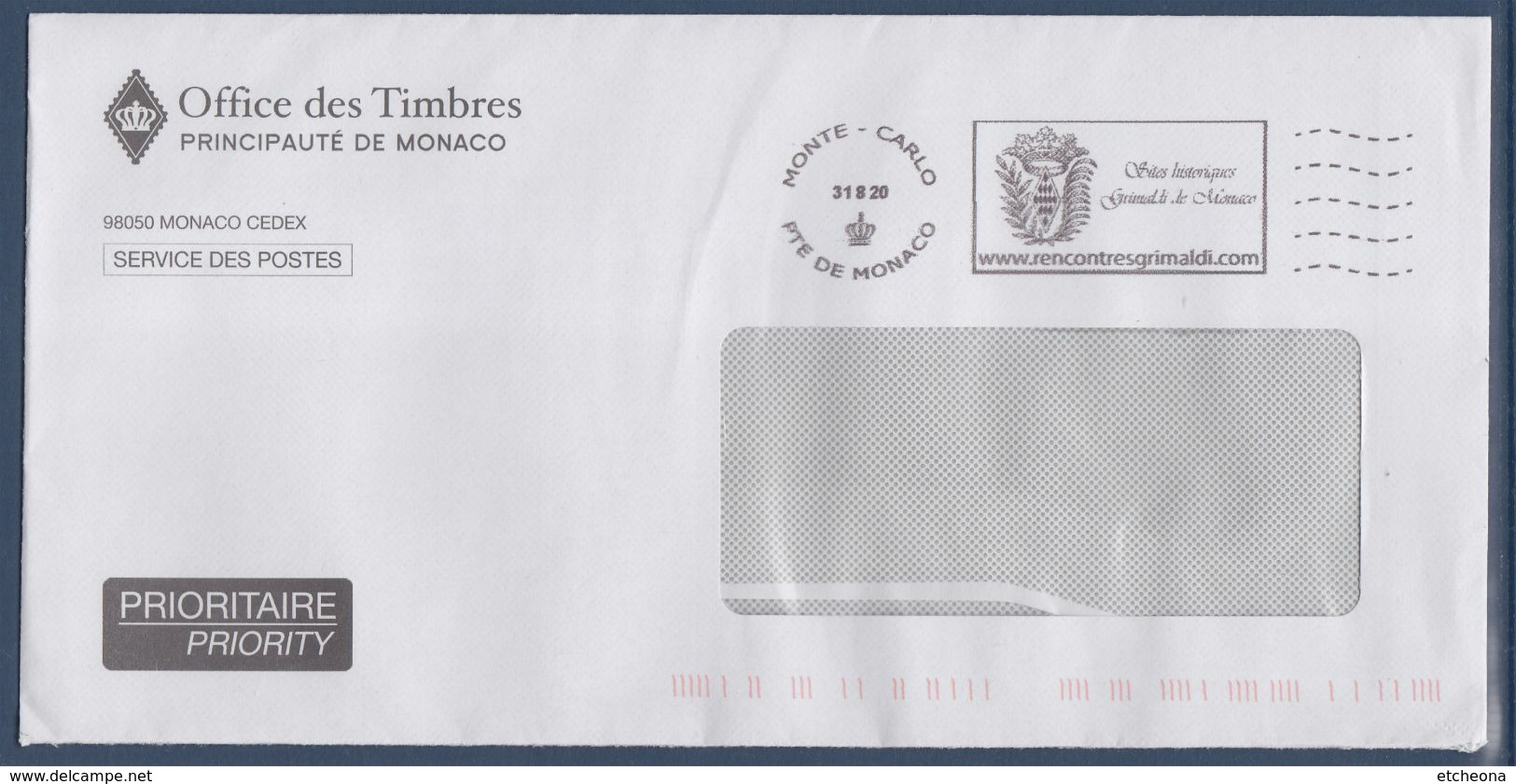 Flamme Sites Historiques Grimaldi De Monaco, Mprincipauté De Monaco, Monte-Carlo 31.8.20, Office Des Timbres - Poststempel