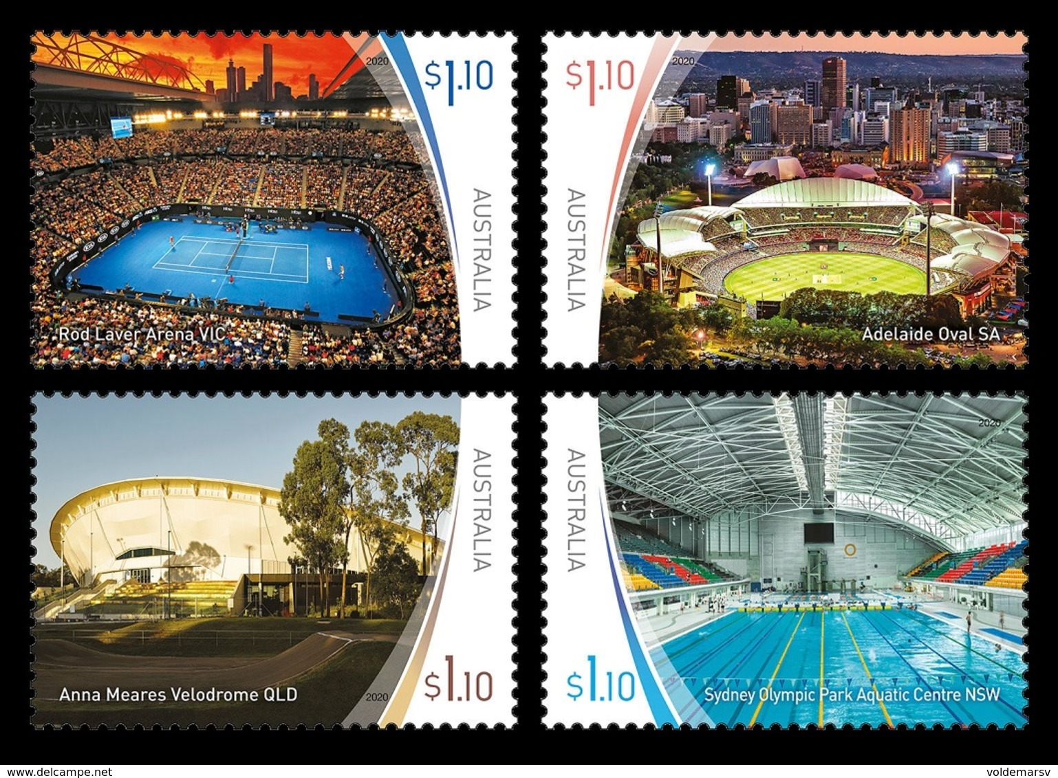 Australia 2020 Mih. 5089/92 Stadiums (II). Tennis. Cricket. Football. Cycling. Swimming MNH ** - Ongebruikt