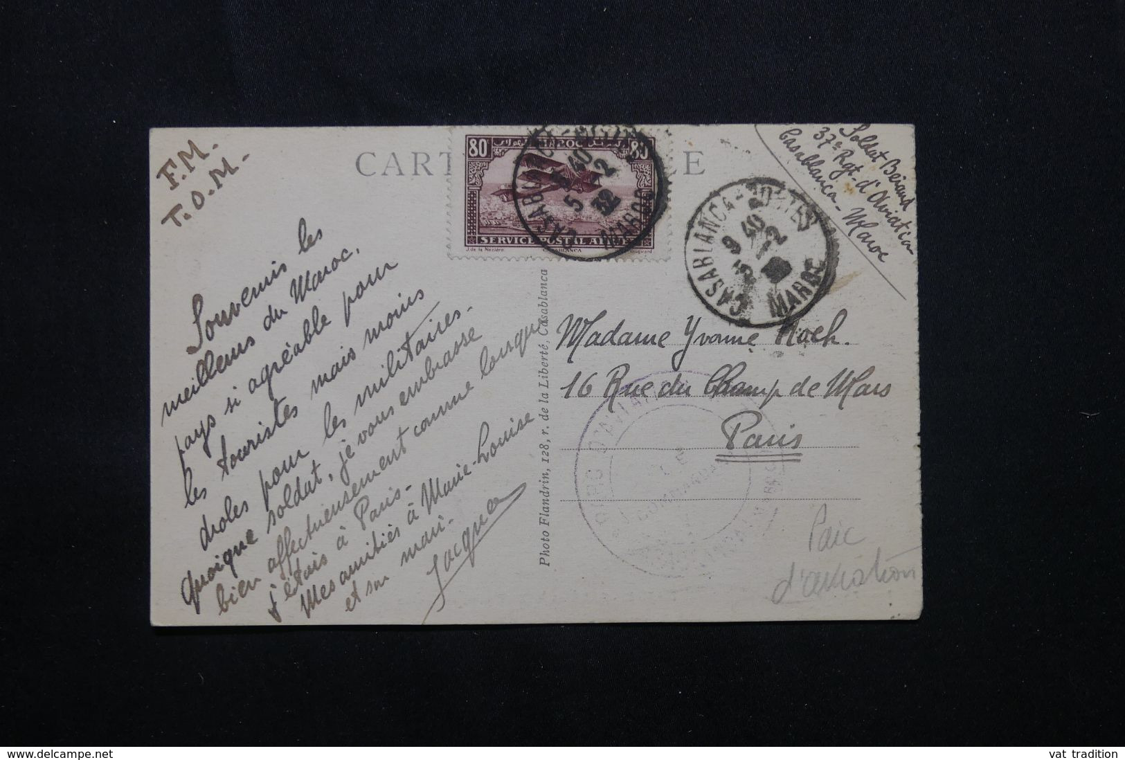 MAROC - Affranchissement De Casablanca Sur Carte Postale En FM Pour La France En 1932 Avec Cachet D'Aviation - L 71983 - Briefe U. Dokumente