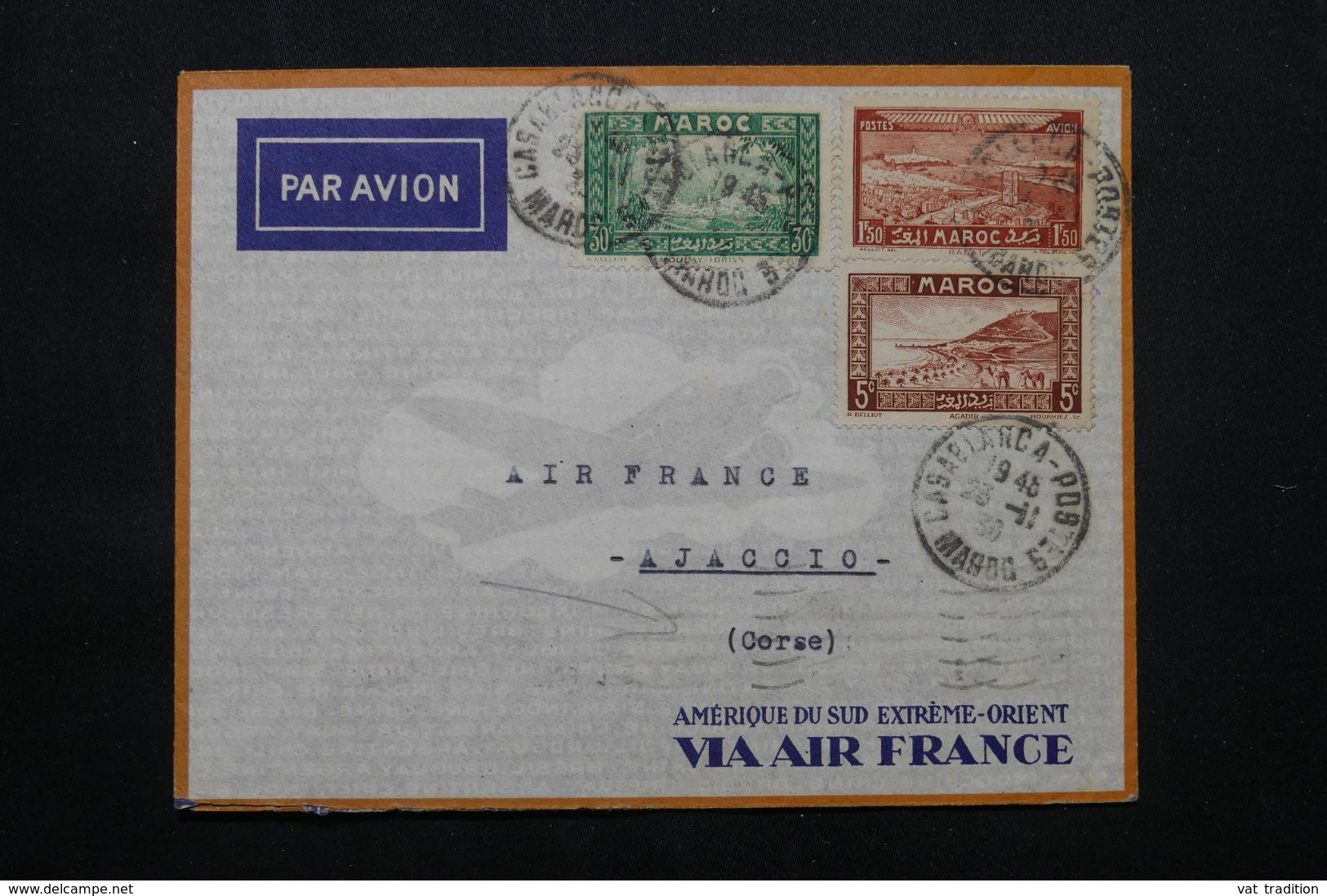 MAROC - Enveloppe De Casablanca En 1936 Pour La Corse, Cachet De Propagande Air France Au Verso - L 71984 - Briefe U. Dokumente