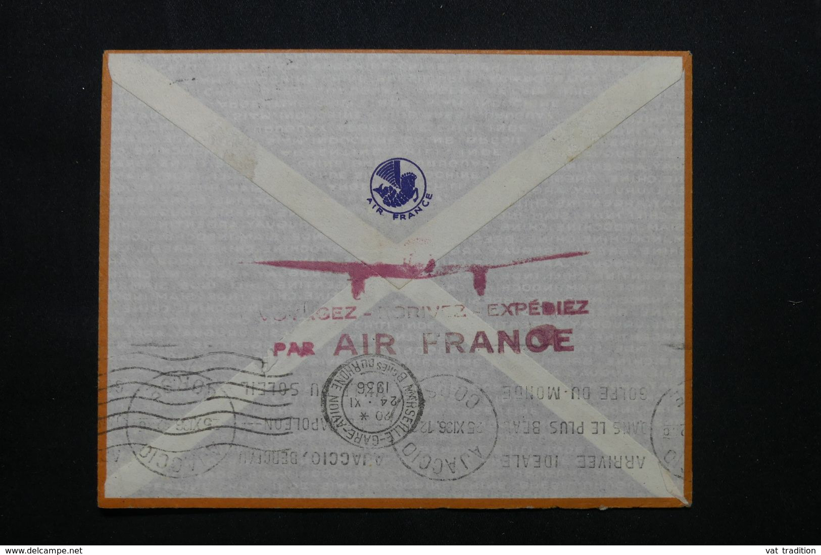 MAROC - Enveloppe De Casablanca En 1936 Pour La Corse, Cachet De Propagande Air France Au Verso - L 71984 - Briefe U. Dokumente
