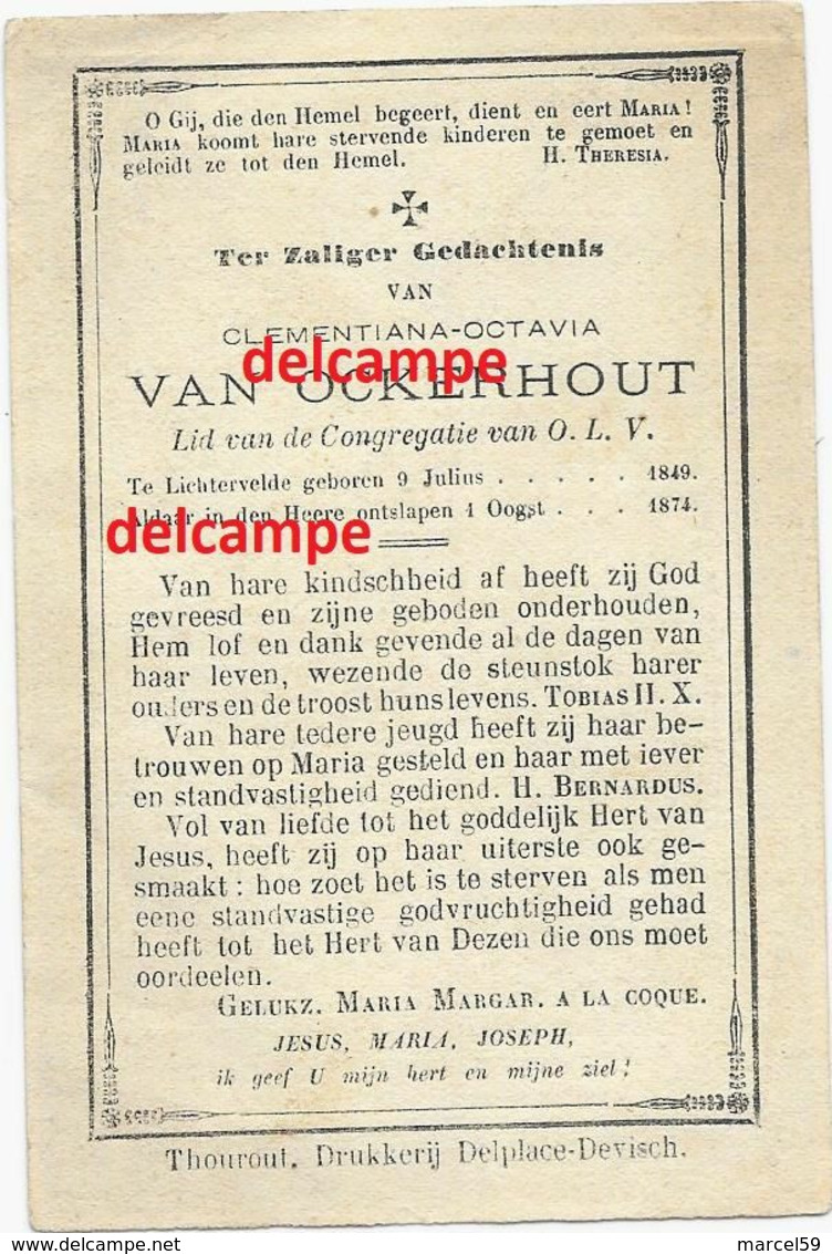 Doodsprentje Clementiana Van Ockerhout Lichtervelde 1849 En Aldaar Overleden 1874 - Images Religieuses