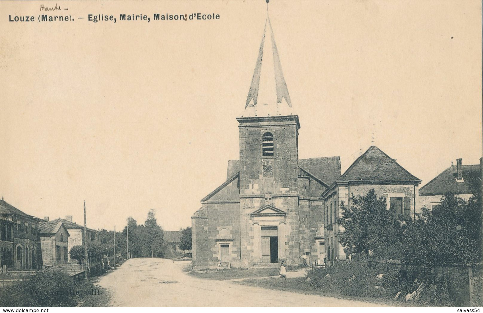 52) LOUZE : Eglise, Mairie, école (1909) - Autres & Non Classés