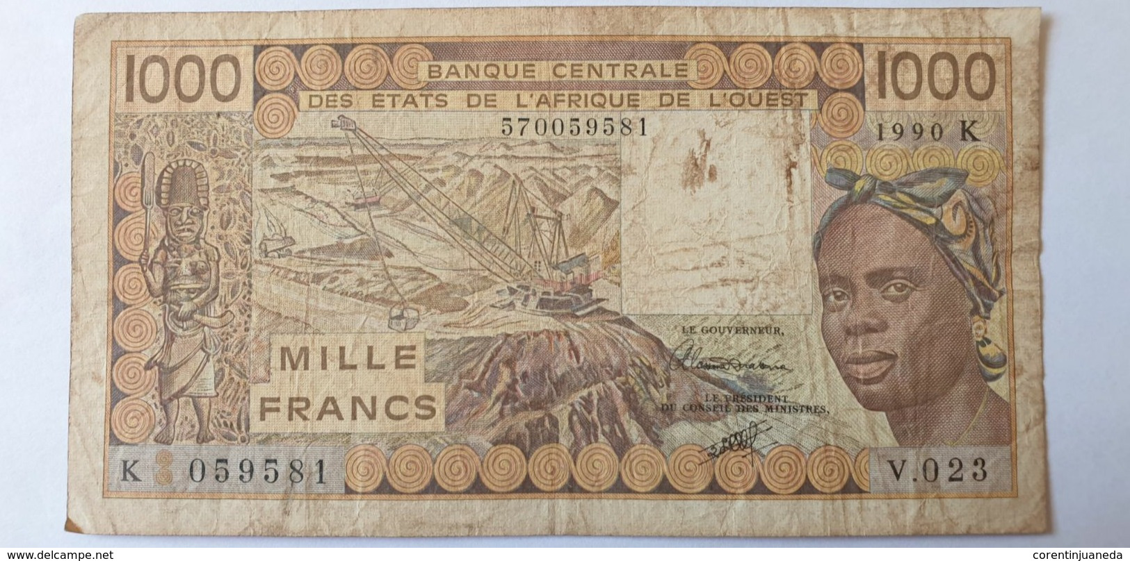 Etats De L'Afrique De L'Ouest, 1000 Francs, Lettre K, 1990 - Estados De Africa Occidental