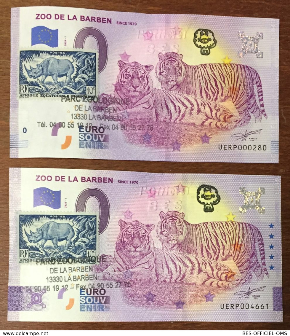 13 ZOO DE LA BARBEN TIGRES 2 BILLETS 0 EURO SOUVENIR 2020 AVEC TIMBRE + TAMPONS BANKNOTE BANK NOTE PAPER 0 EURO SCHEIN - Pruebas Privadas