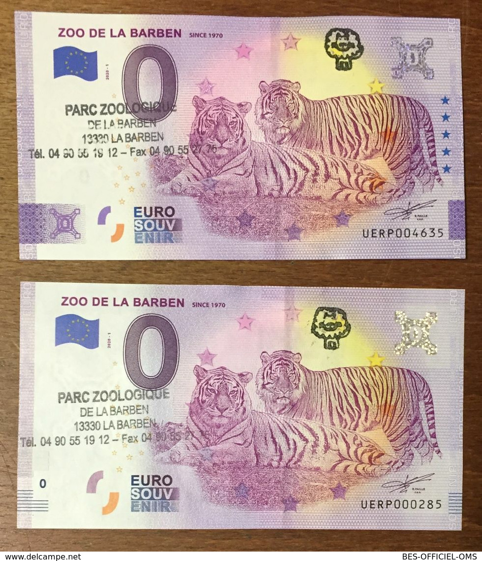 13 ZOO DE LA BARBEN TIGRES 2 BILLETS 0 EURO SOUVENIR 2020 TAMPONS + TAPONS SEC BANKNOTE BANK NOTE PAPER 0 EURO SCHEIN - Essais Privés / Non-officiels