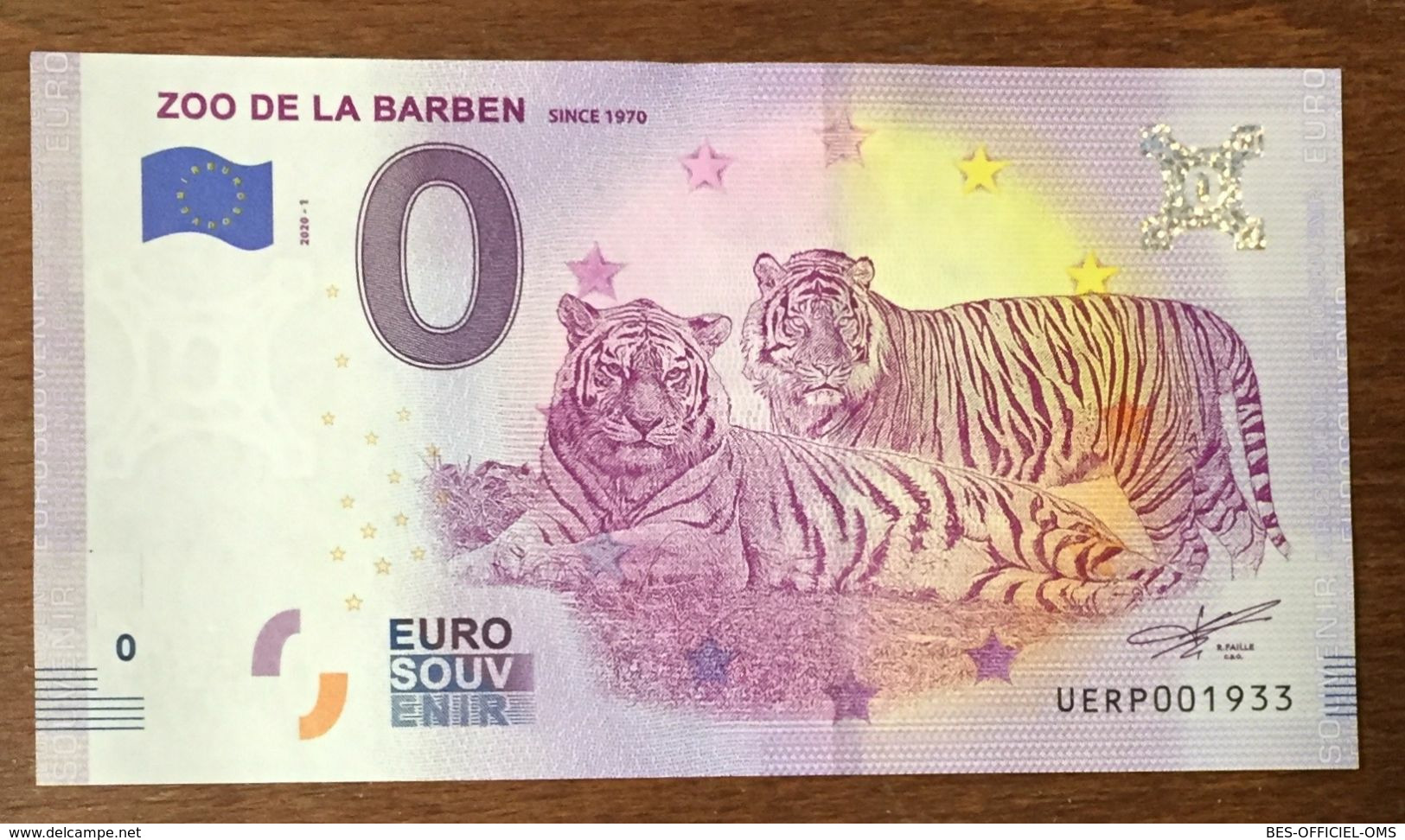 13 ZOO DE LA BARBEN TIGRES 1 BILLET 0 EURO SOUVENIR 2020 BANKNOTE BANK NOTE PAPER 0 EURO SCHEIN - Essais Privés / Non-officiels