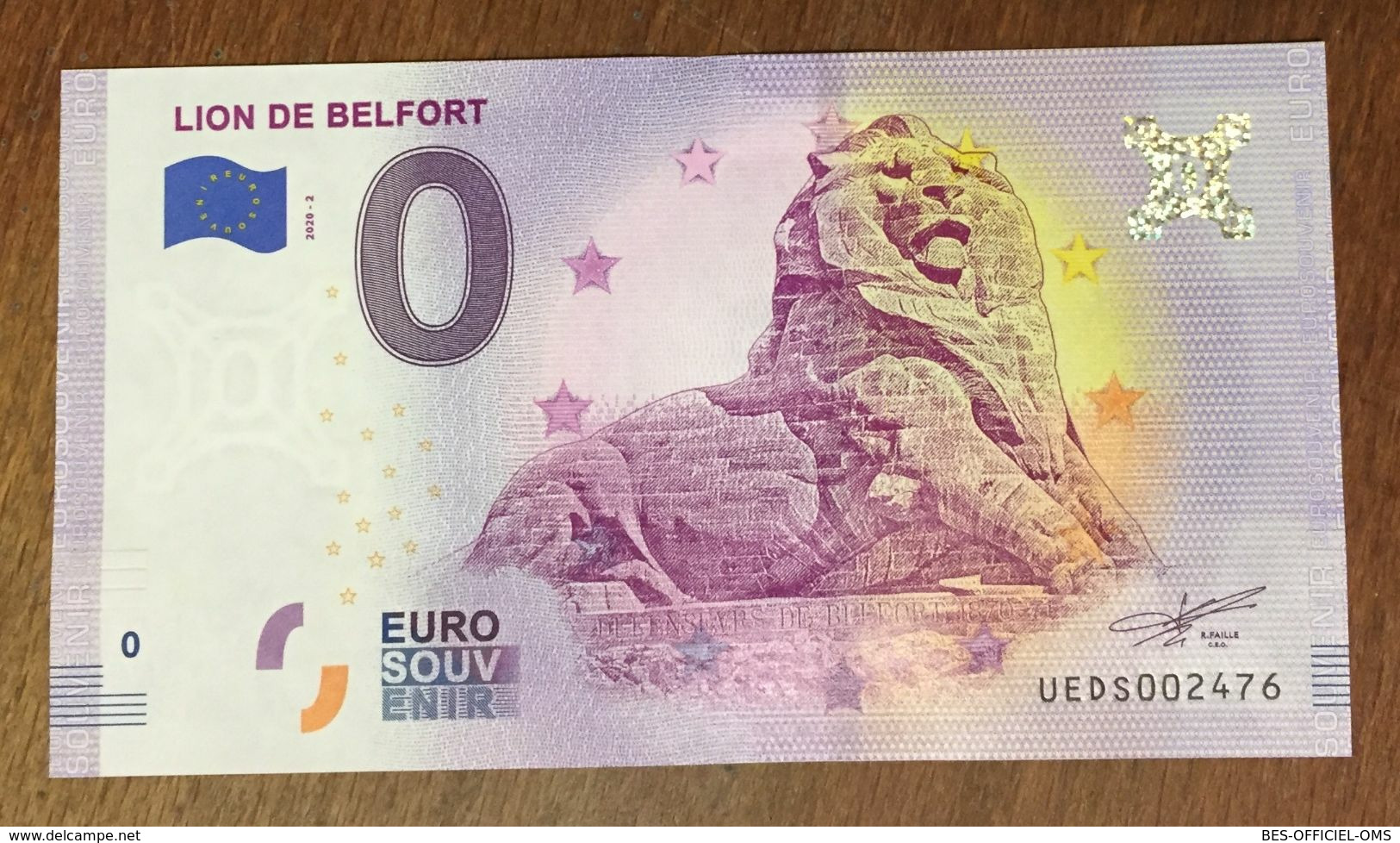 90 BELFORT LE LION BILLET ZERO 0 EURO SOUVENIR 2020 PAPER MONEY 0 EURO SCHEIN BANKNOTE BANK NOTE - Privatentwürfe